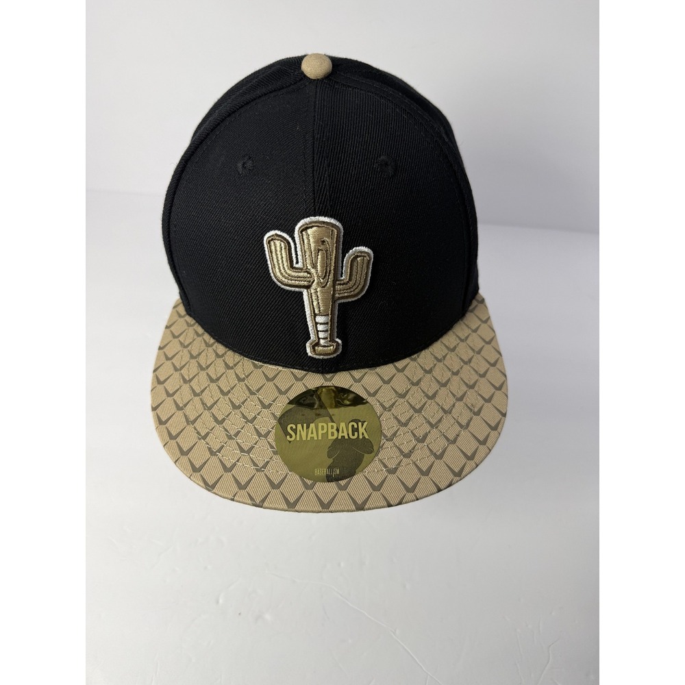 Baseballism Cactus Bat Snapback Hat Black Desert Sand Pattern Flat Bill Cap